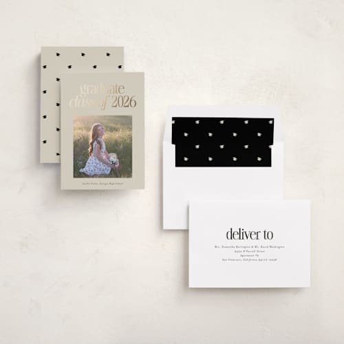 This is a cream graduation announcements with foil pressed by lori jacobs wemple called graduate aesthetic printing on recycled smooth signature in standard