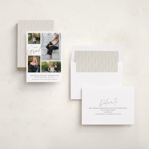 This is a cloud graduation announcements with foil pressed by That Girl Press called around the corner printing on recycled smooth signature in standard