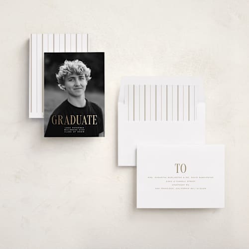 This is a snow graduation announcements with foil pressed by Rebecca Durflinger called graduation printing on recycled smooth signature in standard