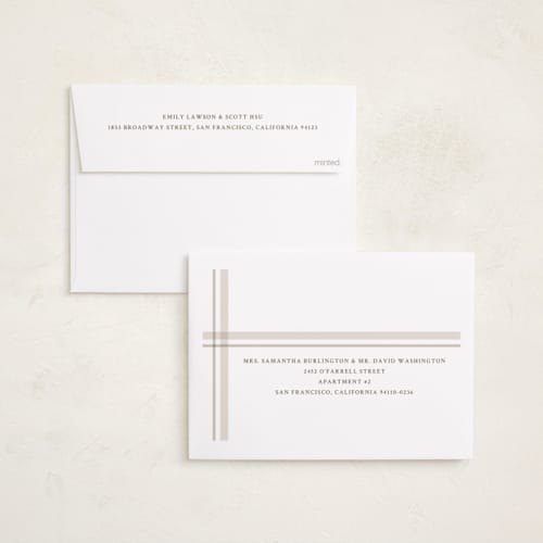 This is a tan graduation announcements with foil pressed by Ashley Presutti Beasley called traditional plaid printing on recycled smooth signature in standard