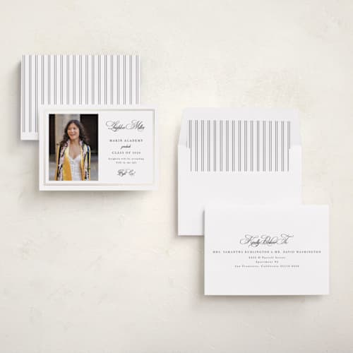 This is a pearl graduation announcements with foil pressed by Sarah Brown called traditionally printing on recycled smooth signature in standard