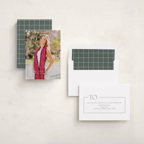 This is a snow graduation announcements with foil pressed by Lauren Chism called broken border printing on recycled smooth signature in standard
