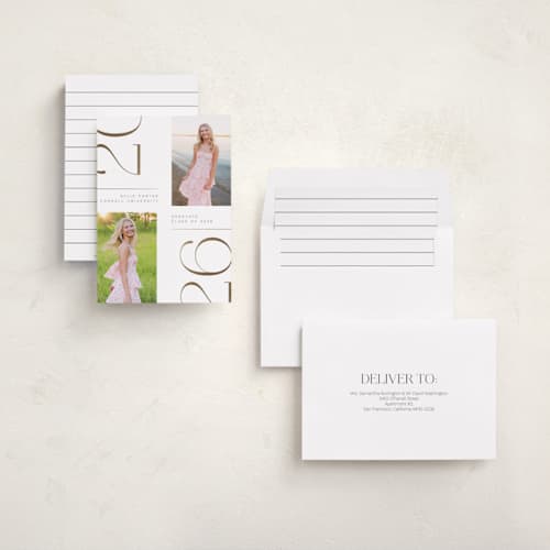 This is a pearl graduation announcements with foil pressed by David Michuki called trim edges printing on recycled smooth signature in standard