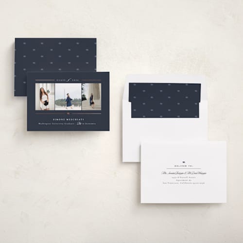 This is a sapphire graduation announcements with foil pressed by Corinne Malesic called class act printing on recycled smooth signature in standard