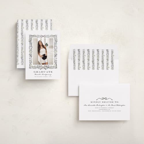 This is a ink graduation announcements with foil pressed by Petra Kern called floristica printing on recycled smooth signature in standard