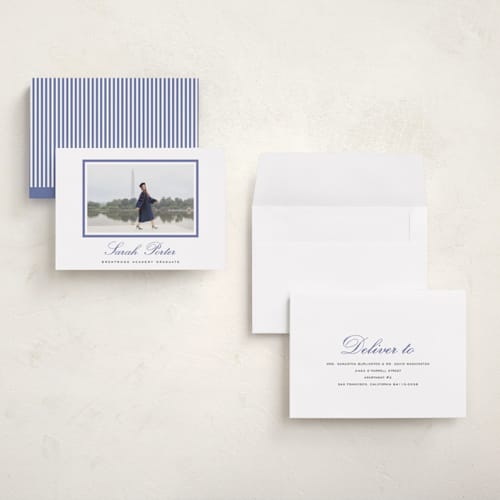 This is a indigo graduation announcements with standard by Sara Hicks Malone called longwood printing on recycled smooth signature in grand