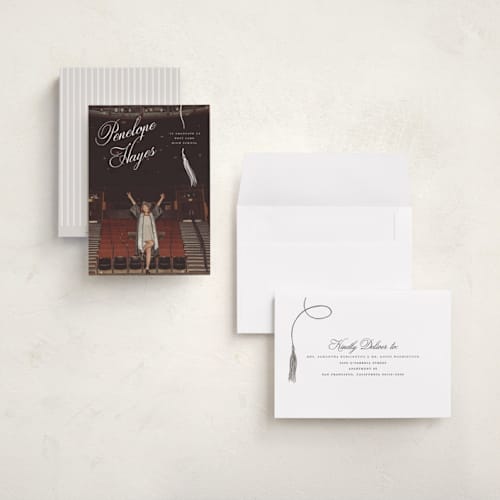 This is a snow graduation announcements with standard by Pixel and Hank called tassel type printing on recycled smooth signature in grand