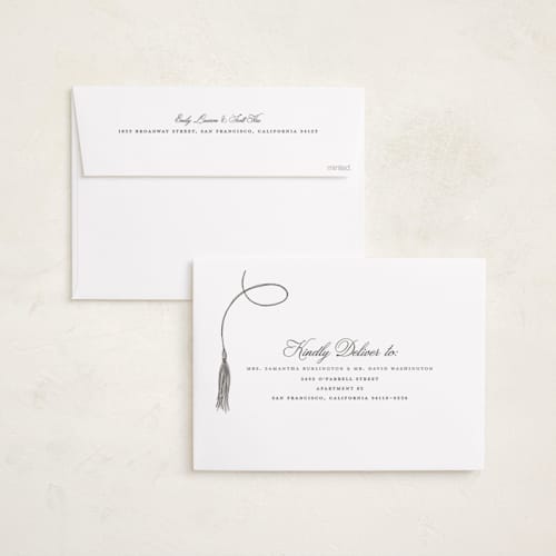 This is a snow graduation announcements with standard by Pixel and Hank called tassel type printing on recycled smooth signature in grand