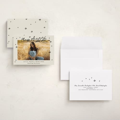 This is a cream graduation announcements with standard by Ani Somi called for the stars printing on recycled smooth signature in grand