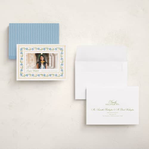 This is a sky graduation announcements with standard by Melanie Kosuge called blooming printing on recycled smooth signature in grand
