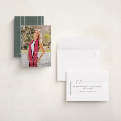 This is a snow graduation announcements with standard by Lauren Chism called broken border printing on recycled smooth signature in grand