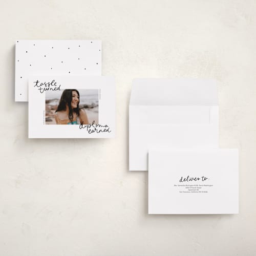 This is a noir graduation announcements with standard by Abbigail Lim called tassel turned, diploma earned printing on recycled smooth signature in grand