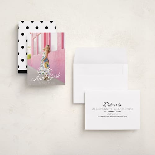 This is a diamond graduation announcements with standard by Julie Ley called modern retro printing on recycled smooth signature in grand