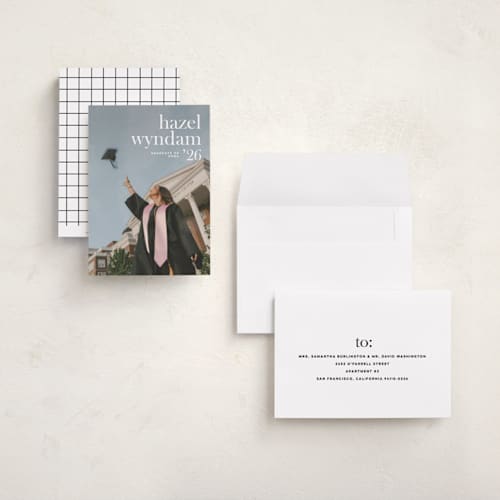 This is a moon graduation announcements with standard by Bryanna Mehner called crest printing on recycled smooth signature in grand