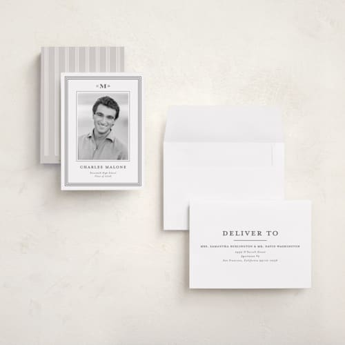 This is a steel graduation announcements with standard by Creo Study called timeless impressions printing on recycled smooth signature in grand