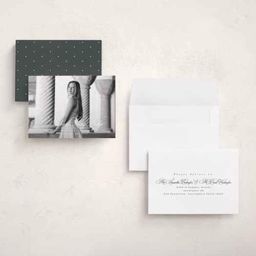 This is a salt graduation announcements with standard by Lea Delaveris called with a flourish printing on recycled smooth signature in grand