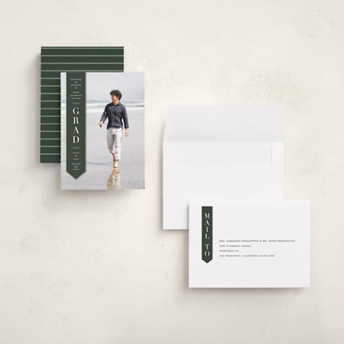 This is a pine graduation announcements with standard by Lauren Chism called classic sash printing on recycled smooth signature in grand
