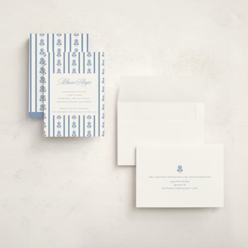 This is a provincial blue graduation announcements with standard by Erin German called sweet garden printing on signature in grand