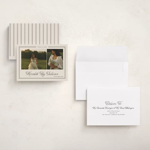 This is a almond graduation announcements with standard by Brianne Larsen called timeless border printing on recycled smooth signature in grand
