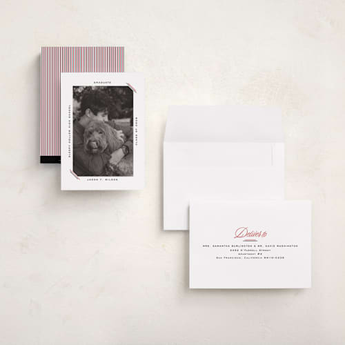 This is a coal graduation announcements with standard by Claudia Orengo called color stripes printing on recycled smooth signature in grand
