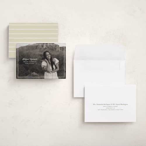 This is a cream graduation announcements with standard by Ellen Schlegelmilch called abigail printing on recycled smooth signature in grand