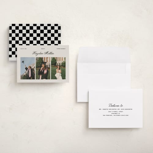 This is a silk graduation announcements with standard by Cass Loh called trio gallery printing on recycled smooth signature in grand