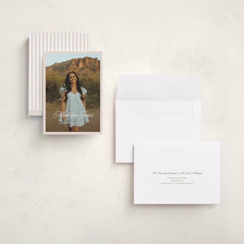This is a sand graduation announcements with standard by Megan Cash called fluid printing on recycled smooth signature in grand