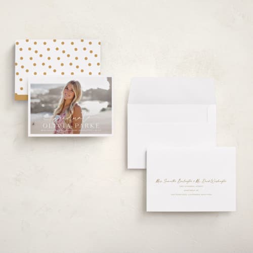 This is a snow graduation announcements with standard by Sarah Curry called graduate script printing on recycled smooth signature in grand