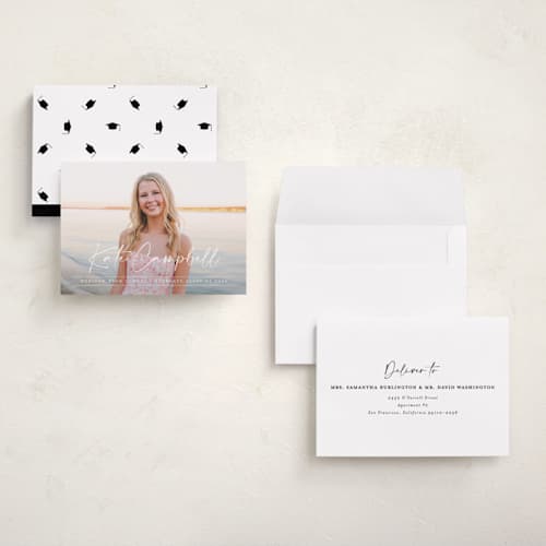 This is a linen graduation announcements with standard by Erica Krystek called signature grad printing on recycled smooth signature in grand