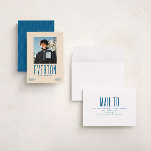 This is a bluebird graduation announcements with standard by Owl and Toad called billboard printing on recycled smooth signature in grand