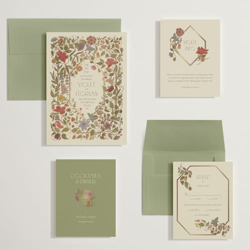 This is a mint wedding invitations with foil pressed by Simona Camp called radiant botany printing on signature in grand