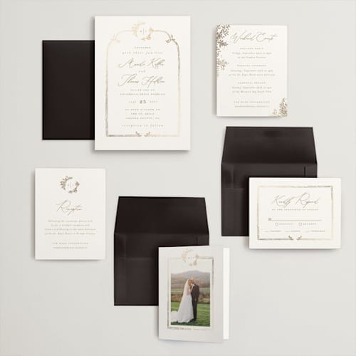This is a porcelain wedding invitations with foil pressed by Leah Bisch called reflection printing on signature in grand