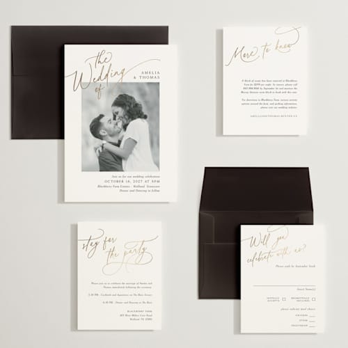 This is a marshmallow wedding invitations with foil pressed by Kaydi Bishop called the wedding printing on signature in grand