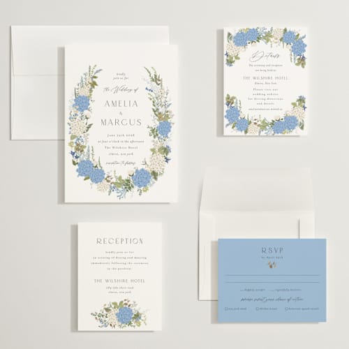 This is a coastal wedding invitations with foil pressed by Susan Moyal called garden whisper printing on signature in grand