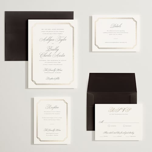 This is a mist wedding invitations with foil pressed by Sarah Brown called formally printing on signature in grand
