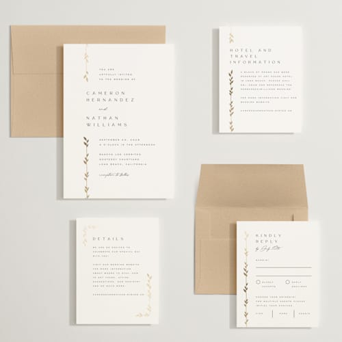 This is a lily wedding invitations with foil pressed by Owl and Toad called courtyard printing on signature in grand