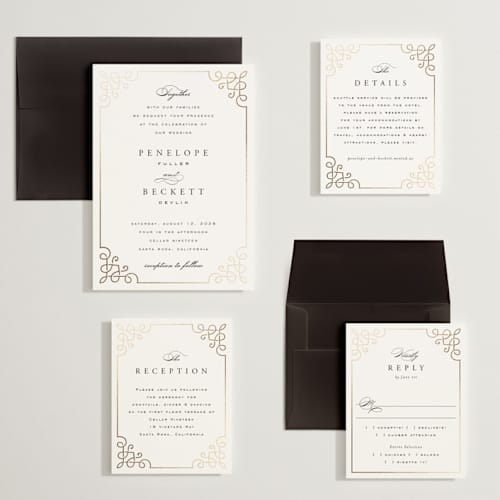 This is a pearl wedding invitations with foil pressed by Janean Hinger called intertwined printing on signature in grand