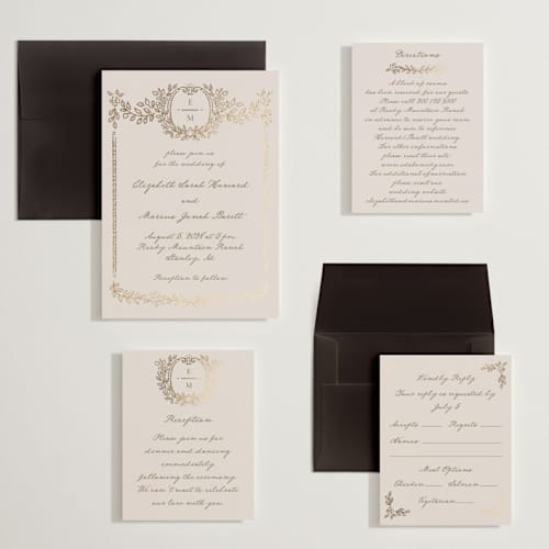 This is a vanilla wedding invitations with foil pressed by Petra Kern called manuet printing on signature in grand