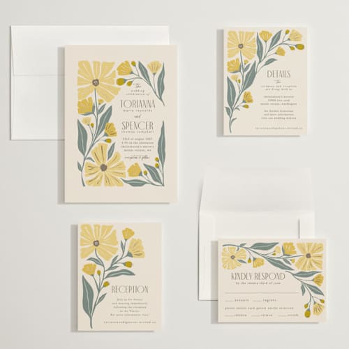 This is a buttercup wedding invitations with foil pressed by Karidy Walker called storybook garden printing on signature in grand