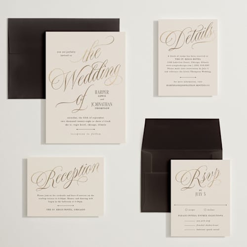This is a linen wedding invitations with foil pressed by Kate Ahn called mirin printing on signature in grand