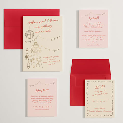 This is a sangria spark wedding invitations with foil pressed by Zove Ahhh called party on! printing on signature in grand