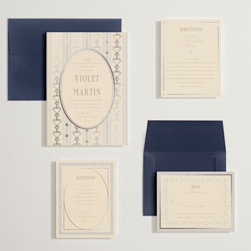 This is a champagne wedding invitations with foil pressed by Baumbirdy called woven printing on signature in grand