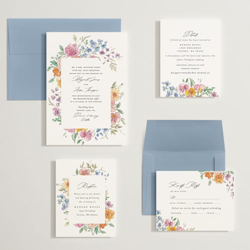 This is a tropical wedding invitations with standard by Itsy Belle Studio called floral pop printing on signature in grand