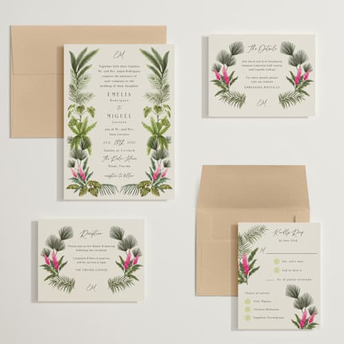 This is a lime wedding invitations with standard by Elly called tropical garden printing on signature in grand