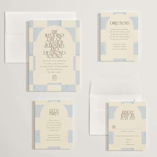 This is a ivory wedding invitations with standard by Baumbirdy called checker wash printing on signature in grand