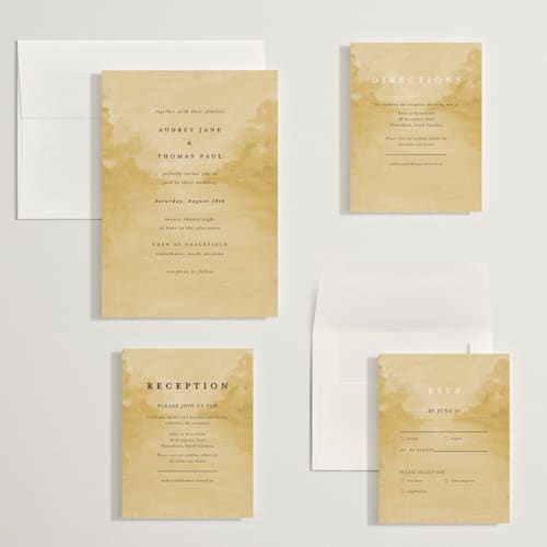 This is a sunrise wedding invitations with standard by Lindsay Megahed called silhouette printing on signature in grand