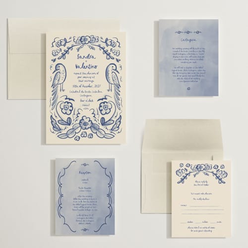 This is a marseille bleu wedding invitations with standard by Ani Somi called santa catalina printing on signature in grand