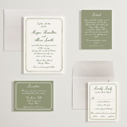 This is a moss wedding invitations with standard by Cass Loh called handwritten printing on signature in grand