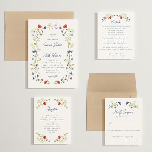 This is a ivory wedding invitations with standard by frau brandt called wildflower romance printing on signature in grand