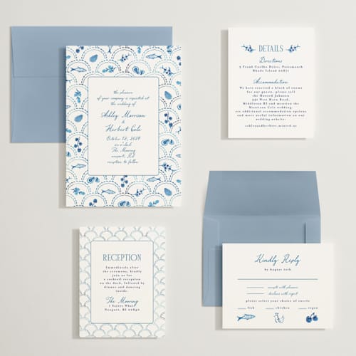 This is a cerulean wedding invitations with standard by Tamara Hilje called positano printing on signature in grand